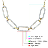 14K Yellow Gold 0.58ct Five Paperclip Link Chain Pendant Natural Diamond Necklace 18" Long