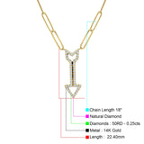 14K Yellow Gold 0.25ct Arrow Style Natural Diamond Pendant Paperclip Chain Necklace 18" Long