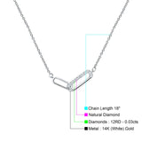 14K White Gold 0.03ct Interlocking Oval Paperclip Charm Necklace Natural Diamond Pendant 18" Long