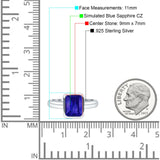 Bezel Set 9mmx7mm Emerald Engagement Ring Simulated Blue Sapphire CZ 925 Sterling Silver Wholesale