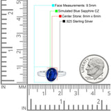 Bezel Set 8mmX6mm Oval Engagement Ring Simulated Blue Sapphire CZ 925 Sterling Silver Wholesale