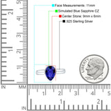 Bezel Set 9mmX6mm Pear Engagement Ring Simulated Blue Sapphire CZ 925 Sterling Silver Wholesale