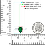 Bezel Set 9mmX6mm Pear Engagement Ring Simulated Green Emerald CZ 925 Sterling Silver Wholesale