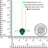 Bezel Set 9mmX7mm Pear Engagement Ring Simulated Green Emerald CZ 925 Sterling Silver Wholesale