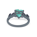 Heart Promise Wedding Ring Black Tone, Simulated Paraiba Tourmaline CZ 925 Sterling Silver