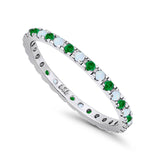 Stackable Band Wedding Ring Round Full Eternity Lab White Opal & Simulated Green Emerald CZ 925 Sterling Silver