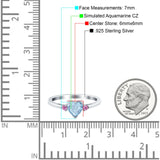 Art Deco Heart Three Stone Wedding Ring Pink Simulated Aquamarine CZ 925 Sterling Silver