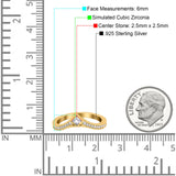 Princess Cut Art Deco Engagement Wedding Half Eternity Ring Yellow Tone, Simulated CZ 925 Sterling Silver
