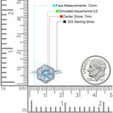 Art Deco Hexagon Shape Wedding Bridal Ring Round Simulated Aquamarine CZ 925 Sterling Silver