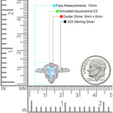 Teardrop Pear Shape Halo Engagement Ring Simulated Aquamarine CZ 925 Sterling Silver