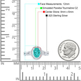 Halo Infinity Shank Ring Oval Simulated Paraiba Tourmaline CZ 925 Sterling Silver