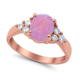 Accent Oval Wedding Ring Rose Tone Lab Created Pink Opal 925 Sterling Silver
