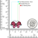 Teardrop Pear Butterfly Filigree Swirl Ring Simulated Ruby CZ 925 Sterling Silver
