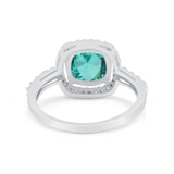 Halo Art Deco Wedding Ring Simulated Paraiba Tourmaline CZ 925 Sterling Silver