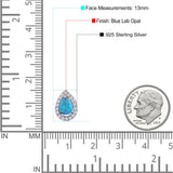 Halo Teardrop Pear Stud Earring Lab Created Blue Opal Solid 925 Sterling Silver (13mm)