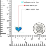 Heart Stud Earring Lab Created Blue Opal Solid 925 Sterling Silver (9mm)