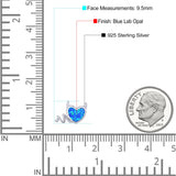 Heart Devil Stud Earring Created Blue Opal Solid 925 Sterling Silver (9.5mm)