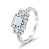 Halo Wedding Ring Baguette Simulated CZ Lab Created White Opal 925 Sterling Silver