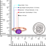 14K Rose Gold 1.25ct Oval Amethyst 7.5mm G SI Diamond Engagement Wedding Ring Size 6.5