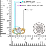 14K Yellow Gold 0.36ct Pear Shaped 10mm G SI Diamond Engagement Wedding Bridal Set Ring Size 6.5