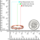 Half Eternity Rope Ring Wedding Band Round Pave Rose Tone, Simulated CZ 925 Sterling Silver (4mm)