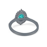 Oval Wedding Ring Halo Vintage Black Tone, Simulated Paraiba Tourmaline CZ 925 Sterling Silver