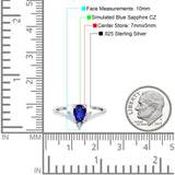 Teardrop Pear Art Deco Engagement Ring Simulated Blue Sapphire CZ 925 Sterling Silver