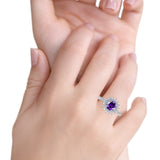 Halo Starburst Flower Wedding Ring Simulated Amethyst CZ 925 Sterling Silver