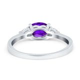 Three Stone Oval Engagement Ring Simulated Amethyst CZ 925 Sterling Silver