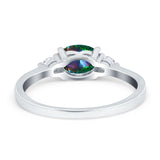 Three Stone Oval Engagement Ring Simulated Rainbow CZ 925 Sterling Silver
