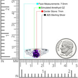 Art Deco Engagement Ring Round Simulated Amethyst CZ 925 Sterling Silver
