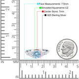 Art Deco Engagement Ring Round Simulated Aquamarine CZ 925 Sterling Silver