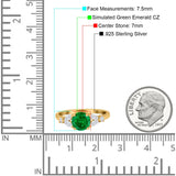 Art Deco Engagement Ring Round Yellow Tone, Simulated Green Emerald CZ 925 Sterling Silver