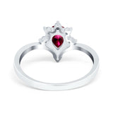 Teardrop V Chevron Engagement Ring Simulated Ruby CZ 925 Sterling Silver