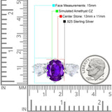 Oval Art Deco Engagement Ring Simulated Amethyst CZ 925 Sterling Silver