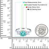 Cushion Three Stone Engagement Ring Simulated Paraiba Tourmaline CZ 925 Sterling Silver