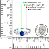 Three Stone Oval Engagement Ring Simulated Blue Sapphire CZ 925 Sterling Silver