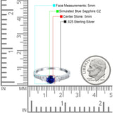 Three Stone Engagement Ring Round Simulated Blue Sapphire CZ 925 Sterling Silver