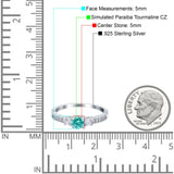 Three Stone Engagement Ring Round Simulated Paraiba Tourmaline CZ 925 Sterling Silver