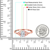 14K Rose Gold Celtic Emerald Cut Engagement Ring Simulated CZ Solid Size 7