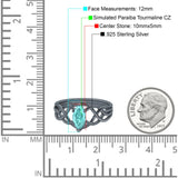 Art Deco Crisscross Wedding Ring Marquise Black Tone, Simulated Paraiba Tourmaline CZ 925 Sterling Silver
