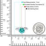 Vintage Art Deco Wedding Ring Round Simulated Paraiba Tourmaline CZ 925 Sterling Silver