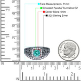 Celtic Art Deco Wedding Ring Round Black Tone, Simulated Paraiba Tourmaline CZ 925 Sterling Silver