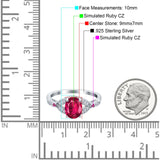 Oval Art Deco Wedding Ring Accent Vintage Simulated Ruby CZ 925 Sterling Silver
