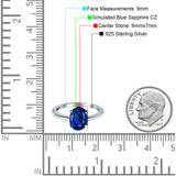 Oval Cathedral Solitaire Wedding Ring Simulated Blue Sapphire CZ 925 Sterling Silver