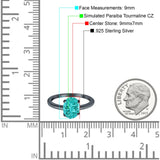 Oval Cathedral Solitaire Wedding Ring Black Tone, Simulated Paraiba Tourmaline CZ 925 Sterling Silver