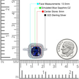 Halo Art Deco Cushion Cut Wedding Ring Simulated Blue Sapphire CZ 925 Sterling Silver