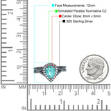 Pear Twist Infinity Shank Wedding Ring Black Tone, Simulated Paraiba Tourmaline CZ 925 Sterling Silver