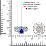 Two Piece Art Deco Wedding Ring Band Round Simulated Blue Sapphire CZ 925 Sterling Silver