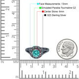 Celtic Halo Engagement Ring Round Black Tone, Simulated Paraiba Tourmaline CZ 925 Sterling Silver
